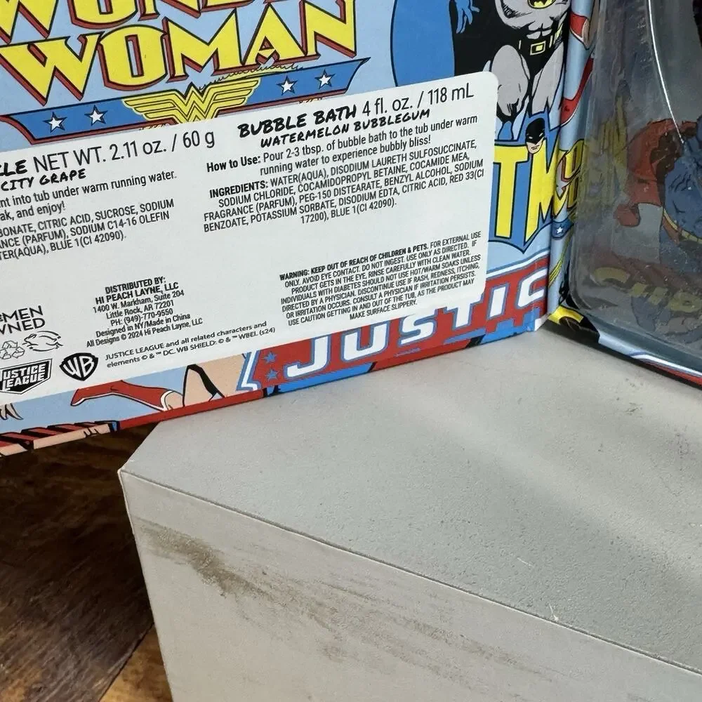 Justice League x Hi Peach Layne Bath Set- Bath Bomb Bath Crackle Bubble Bath New